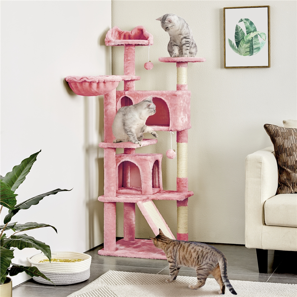 Alden Design 54" Double Condo Cat Tree with Scratching Post Tower, Pink — product image 9