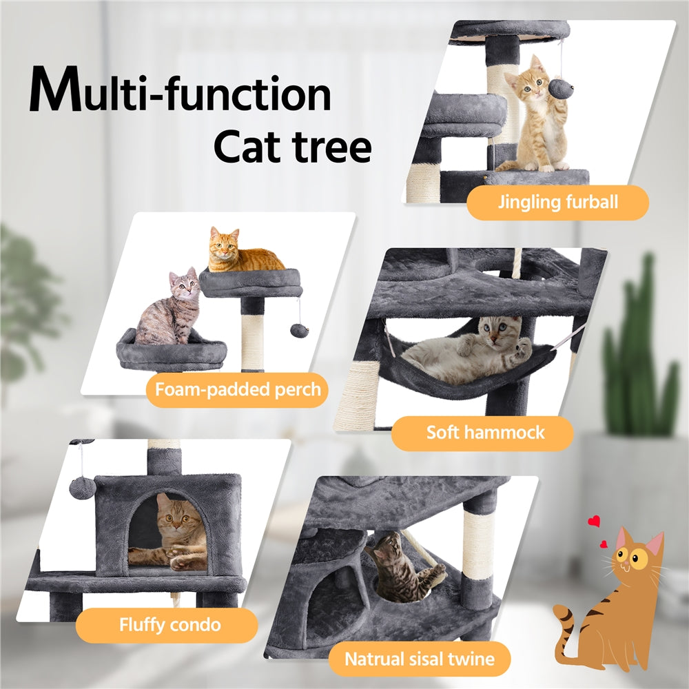 Alden Design 62" Tall Double Condo Cat Tree and Scratching Post Tower, Dark Gray — product image 14