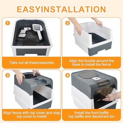 Cat Litter Box, Enclosed Removable Litter Boxs for Big Cats, Front Entry Top Exit Kitty Box Odor Control (Gray) — product image 14