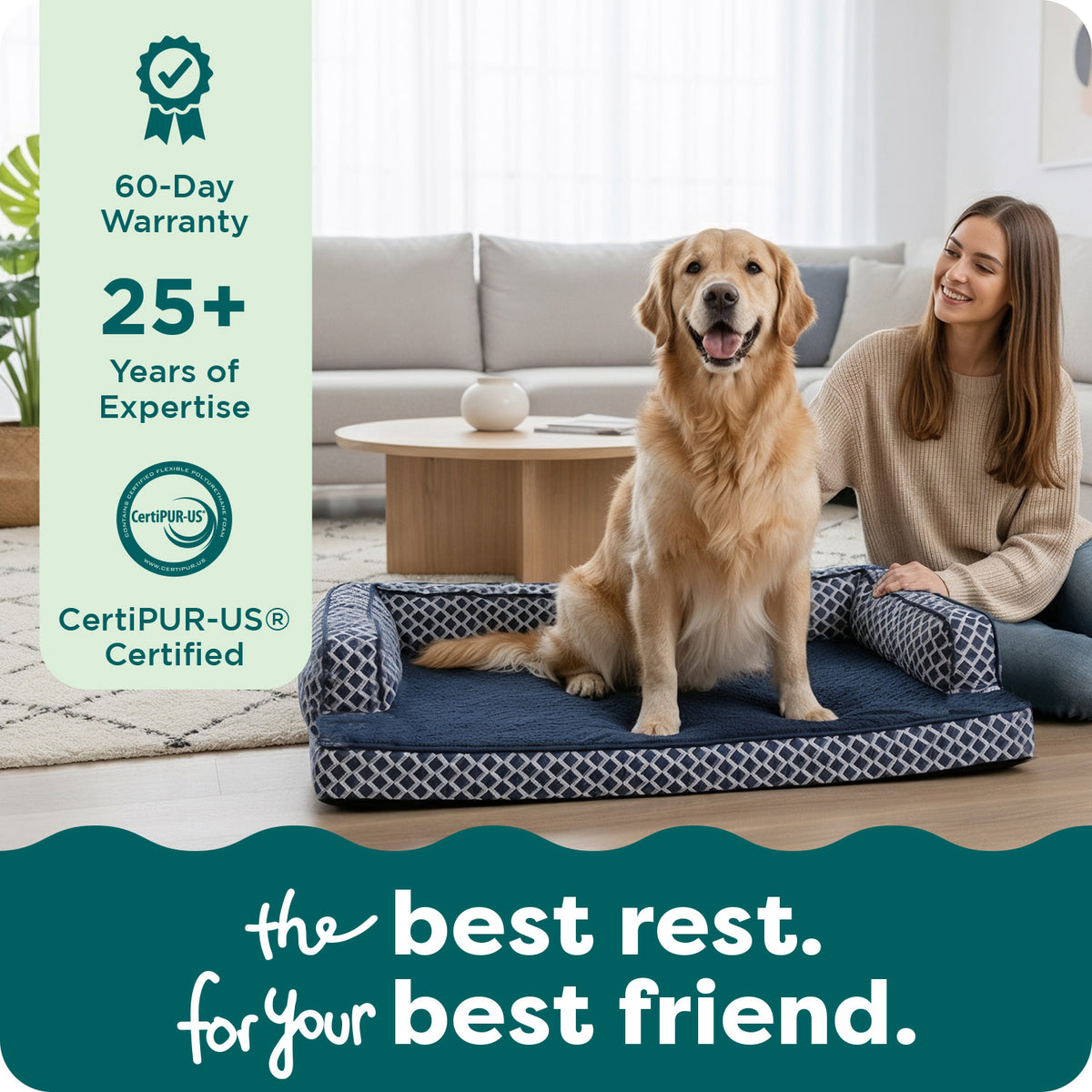 FurHaven Orthopedic Dog Bed Comfy Couch Sofa, Egg Crate with a Solid Orthopedic Foam Base for Joint Support, Removable Washable Cover, Large, Plush & Woven, Diamond Blue, 1 Count — product image 9