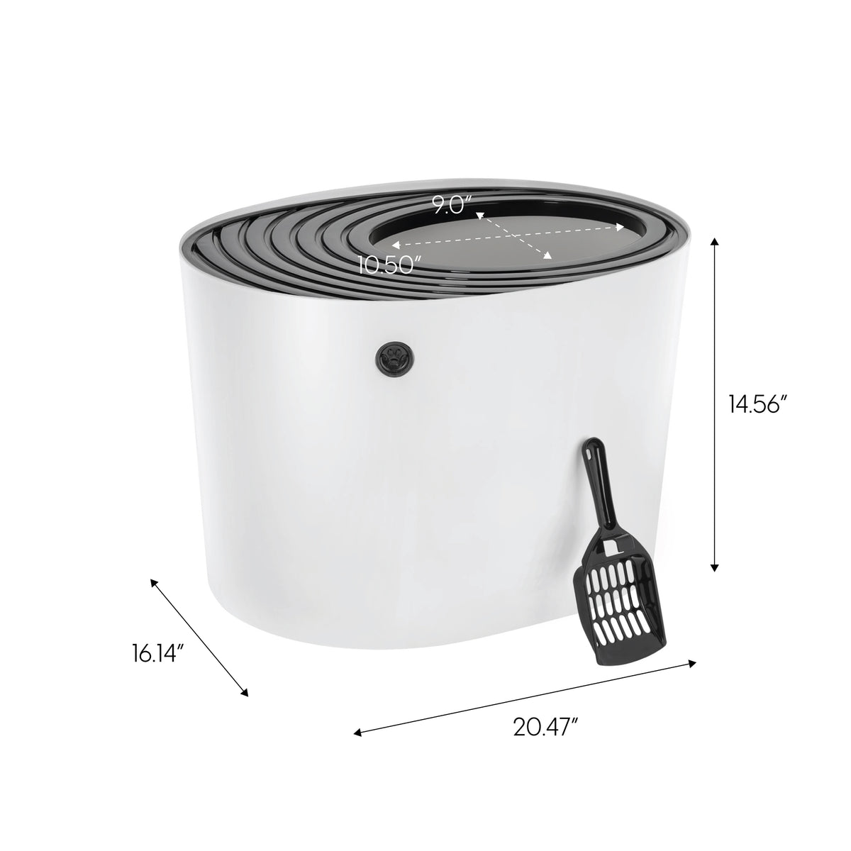 IRIS Top Entry Cat Litter Box with Scoop | Stylish Round Enclosed Design, White/Black — product image 7