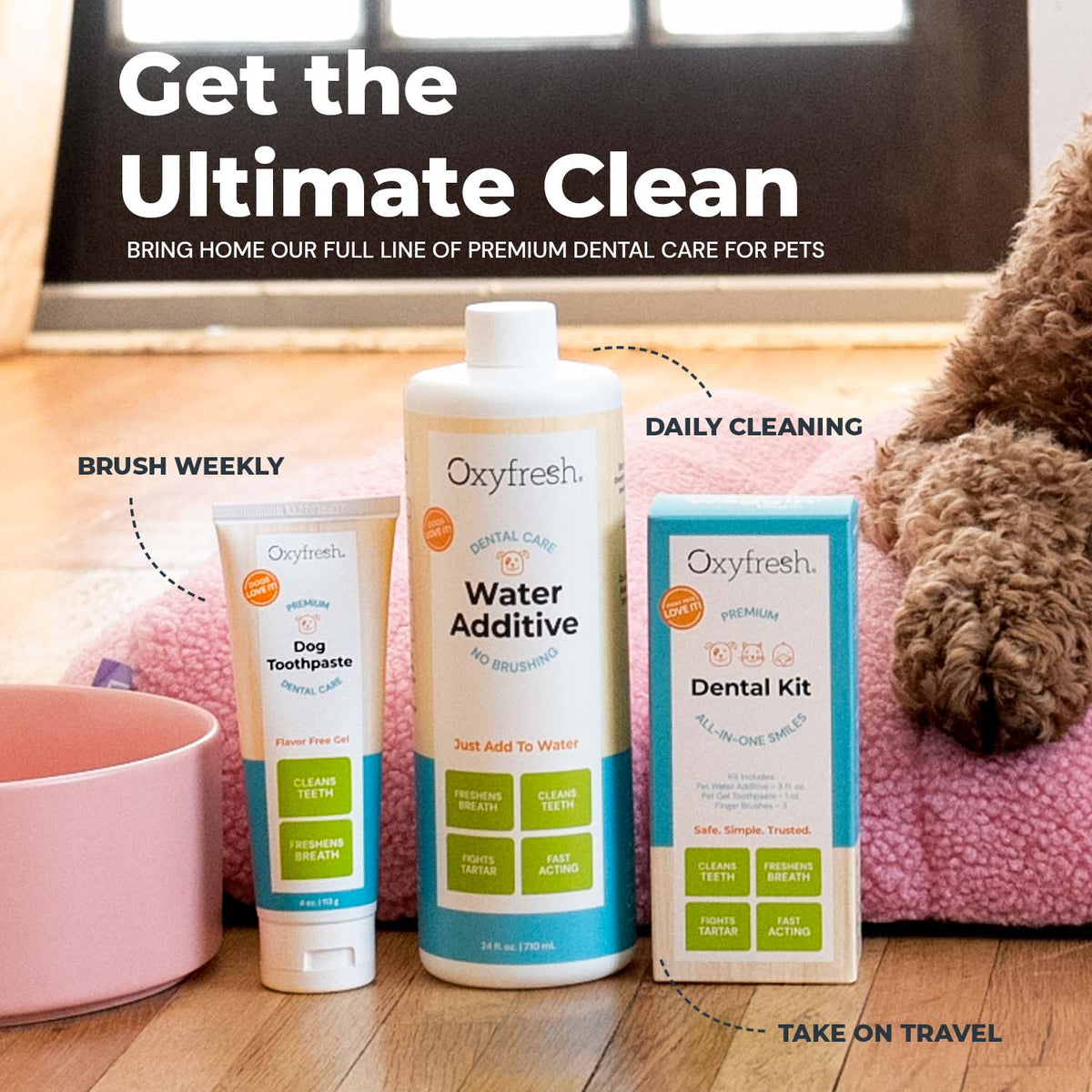 Oxyfresh Premium Pet Dental Kit, Easy Dog & Cat Fresh Breath & Teeth Cleaning Solution, Vet Formulated Toothpaste 1oz, Water Additive 3oz, & 3 Brushes — product image 9