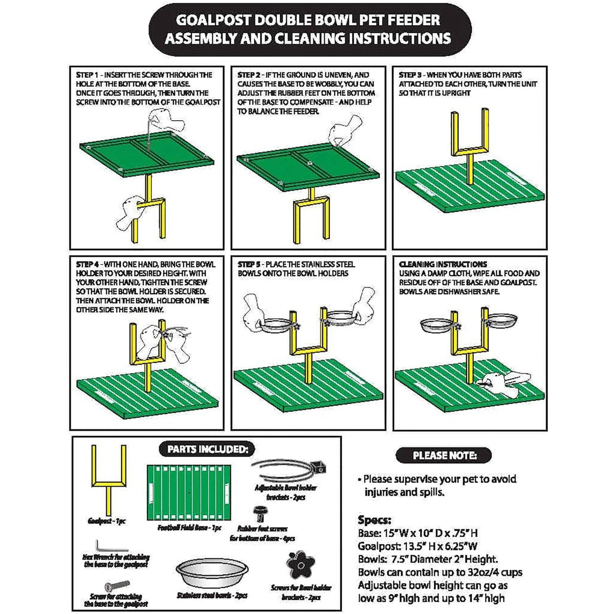 Pets First NFL Goalpost Elevated Dog Feeder Stainless Steel & Adjustable — product image 6