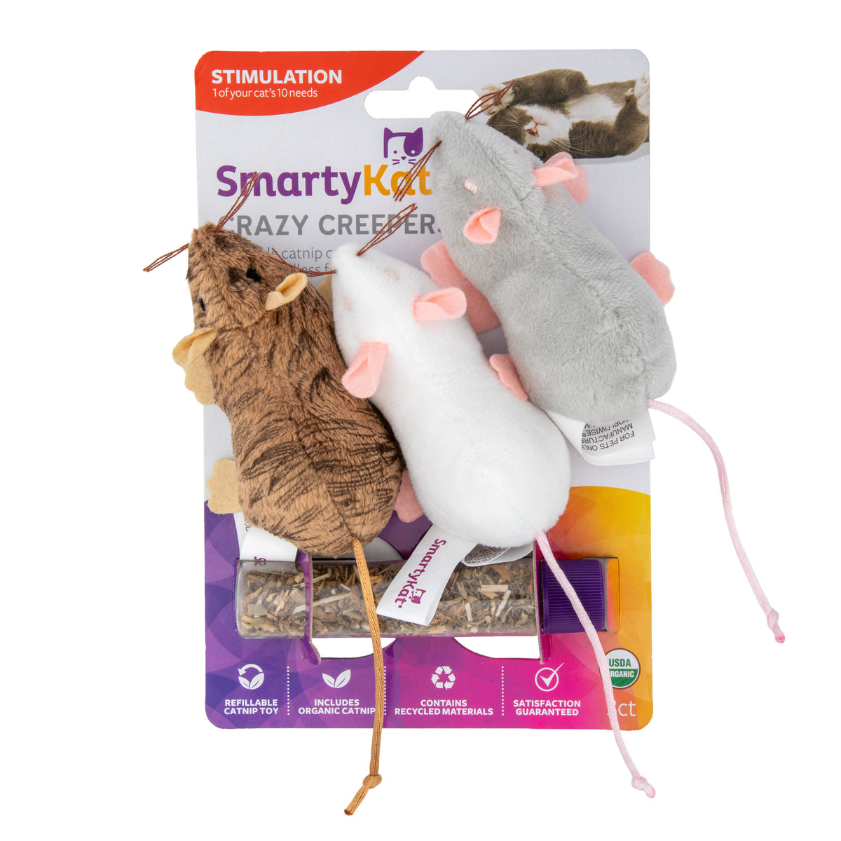 SmartyKat Crazy Creepers Refillable Catnip Plush Rat Cat Toys, Set of 3 with 2 oz Tube of Catnip — product image 7