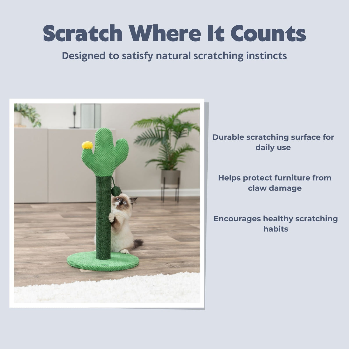 TRIXIE Fero 24" Jute Scratching Post - Cute Whimsical Cactus Cat Tree with Dangling Toy - Indoor Cat Scratcher Furniture — product image 6