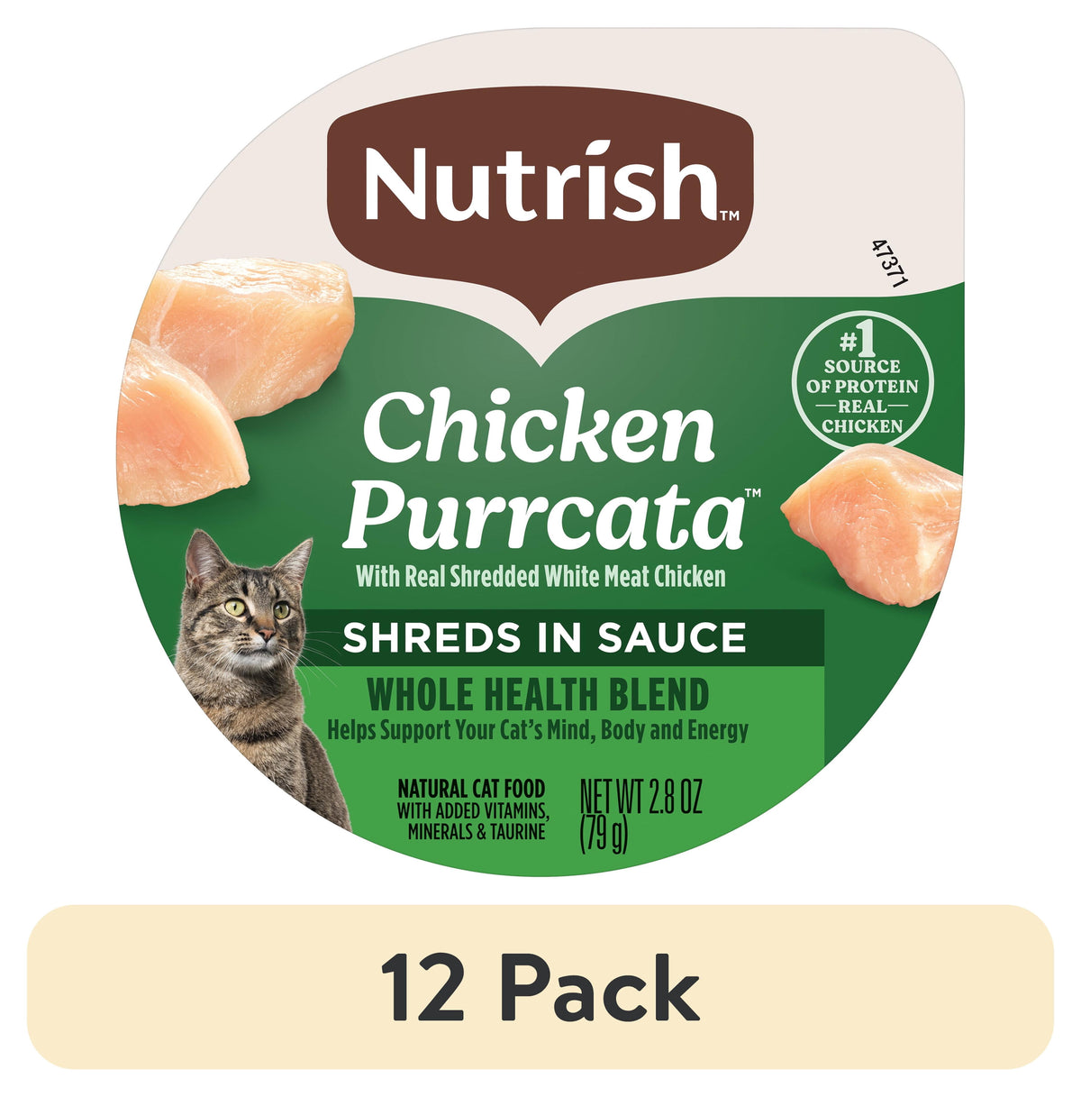 (12 pack) Nutrish Grain Free Wet Cat Food Chicken Purrcata Whole Health Blend with Real Shredded White Meat Chicken in Sauce, 2.8 oz. Cup (Rachael Ray)
