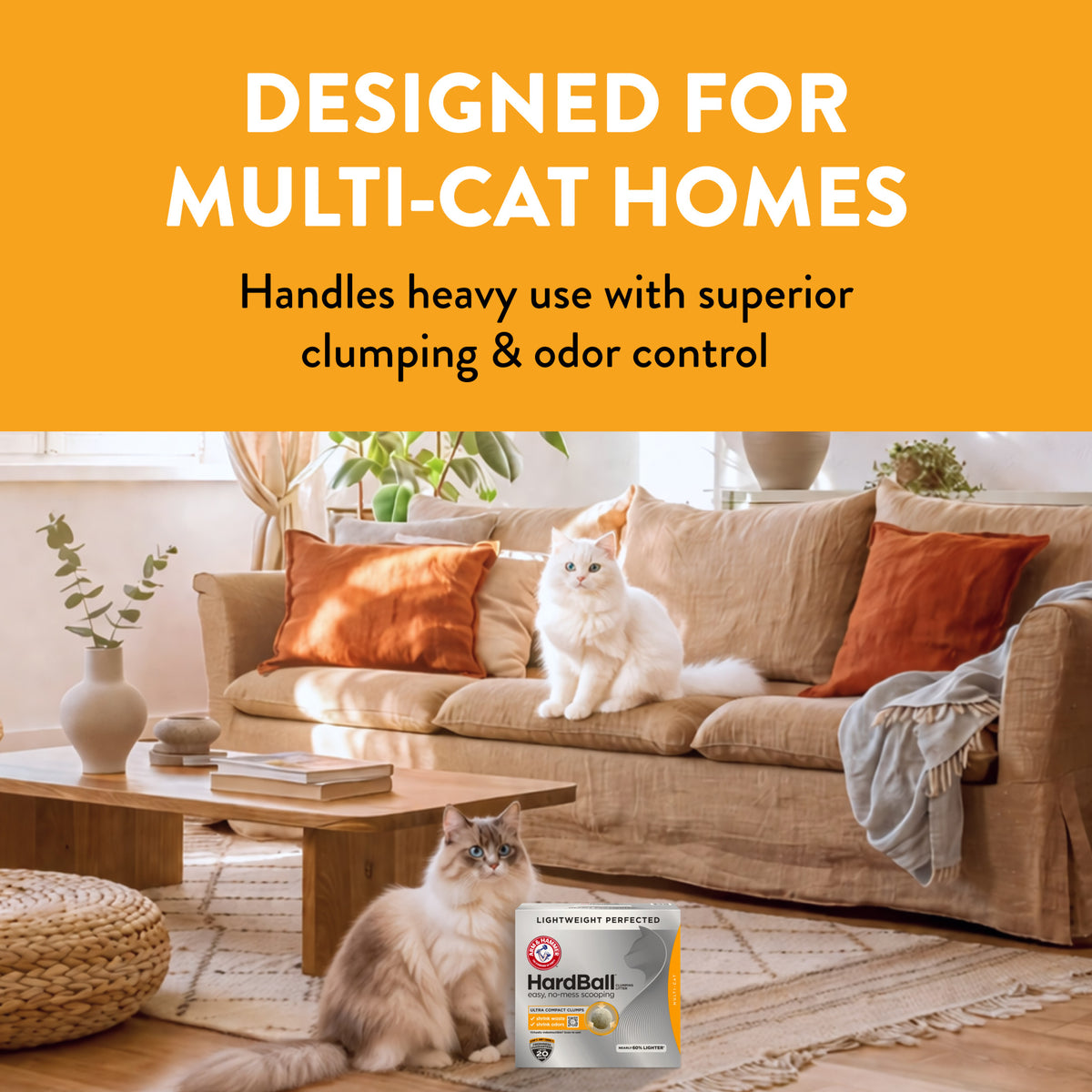 (2 pack) ARM & HAMMER HardBall Lightweight 5-in-1 Clumping Cat Litter, Garden Bloom Scent, 10.5 lbs — product image 7