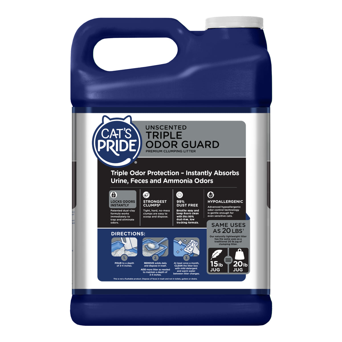 (2 pack) Cat's Pride Max Power Triple Odor Guard Unscented Clumping Cat Litter, 15 lb Jug — product image 6