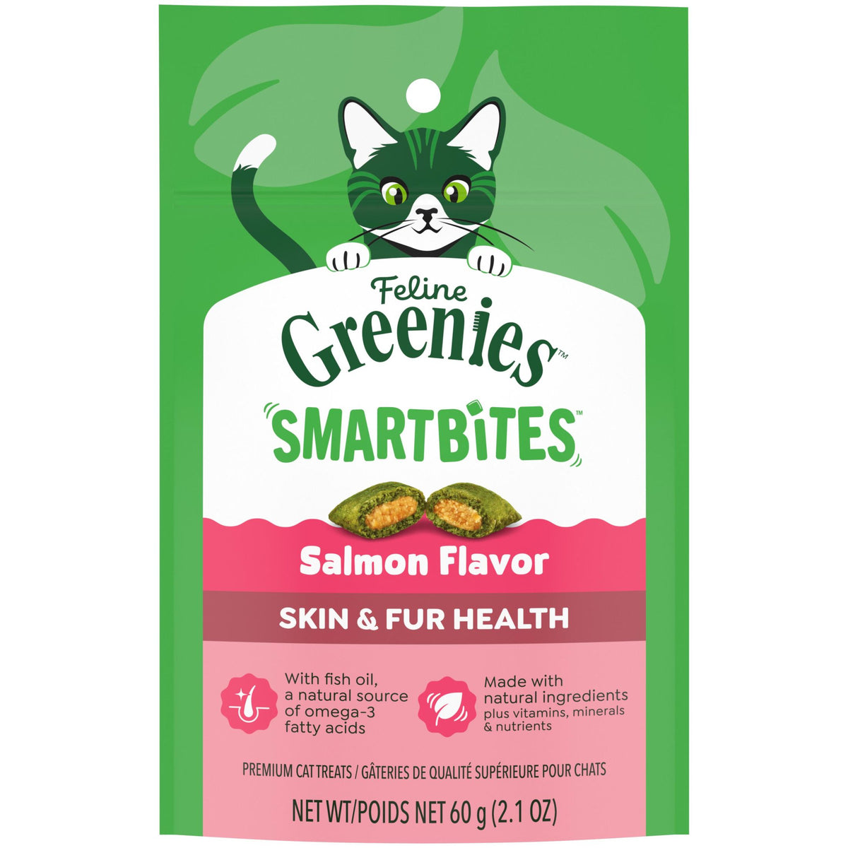 (2 pack) Greenies Feline Smartbites Salmon Flavor Skin & Fur Health Cat Treats, 2.1 oz Pack — product image 2