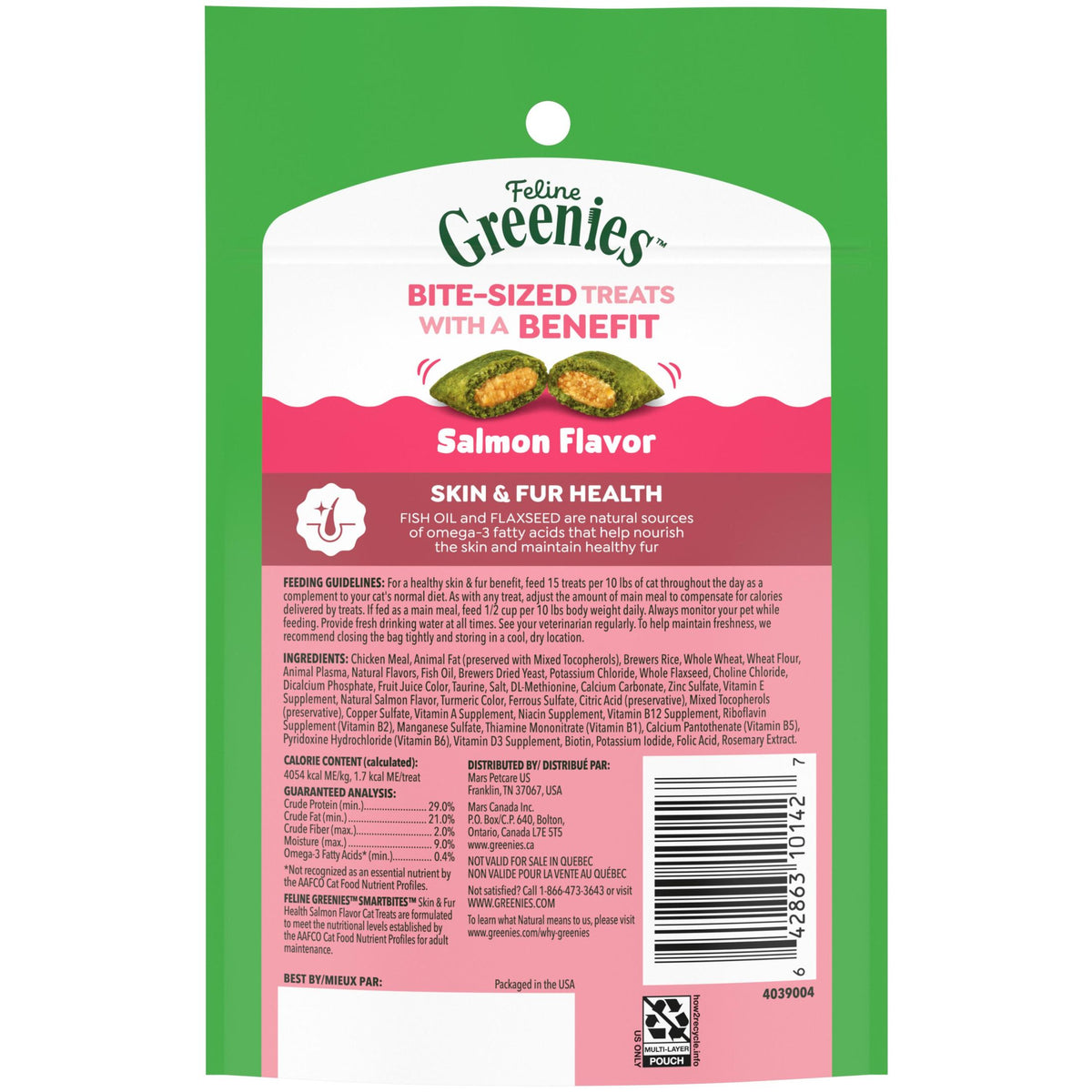 (2 pack) Greenies Feline Smartbites Salmon Flavor Skin & Fur Health Cat Treats, 2.1 oz Pack — product image 3