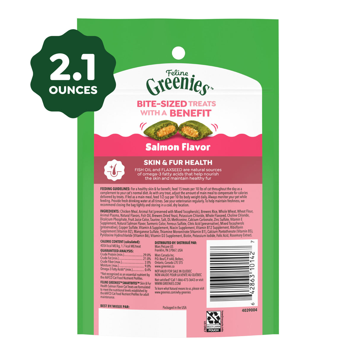(2 pack) Greenies Feline Smartbites Salmon Flavor Skin & Fur Health Cat Treats, 2.1 oz Pack — product image 8