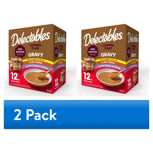 (2 pack) Hartz Delectables Gravy Lickable Wet Cat Treats Variety Pack, 12 Count