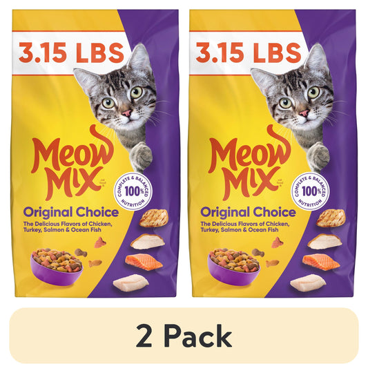 (2 pack) Meow Mix Original Choice Dry Cat Food, 3.15 lb. Bag