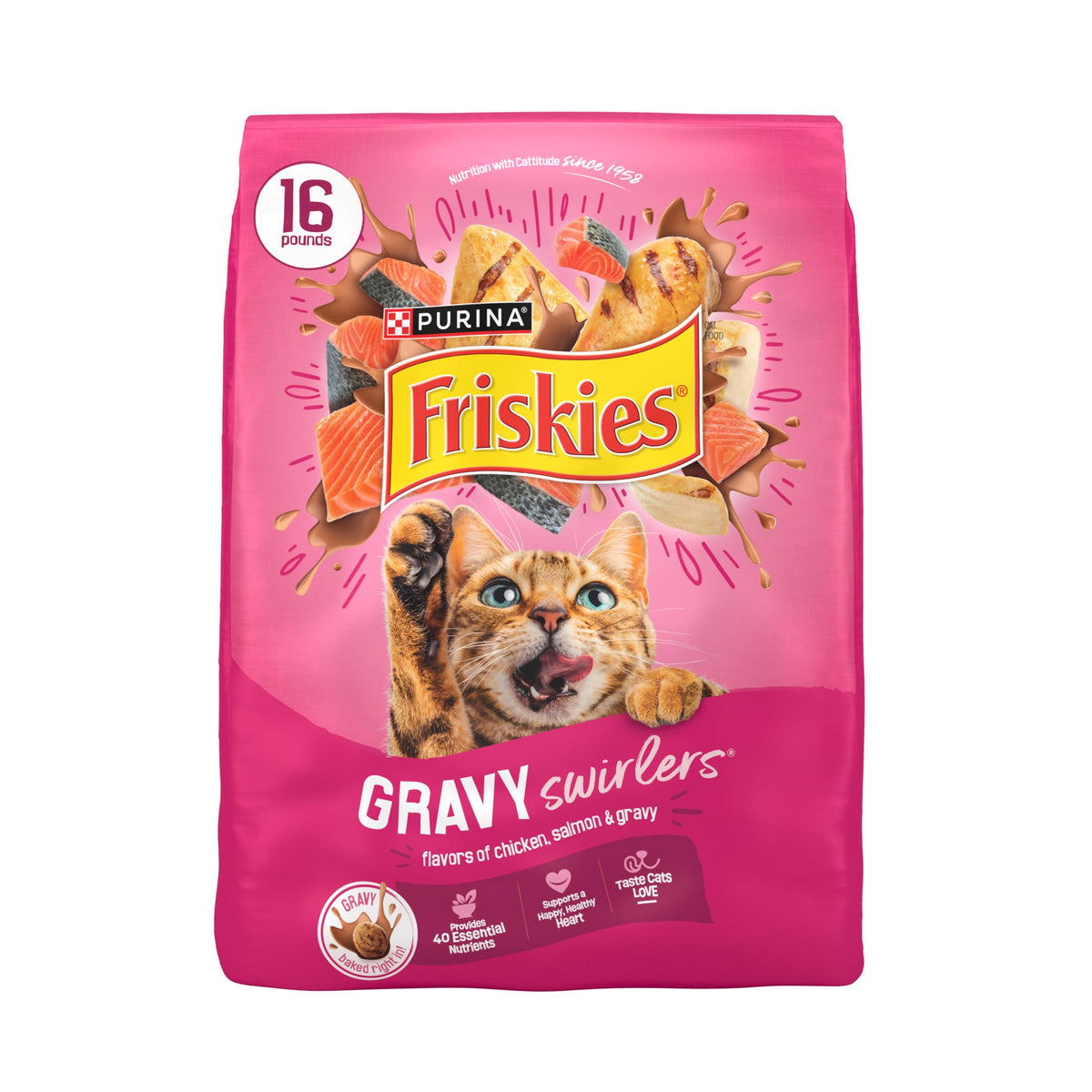 (2 pack) Purina Friskies Dry Cat Food Gravy Swirl'd with Flavors of Chicken, Salmon and Gravy Dry Cat Food, 16 lb Bag — product image 2