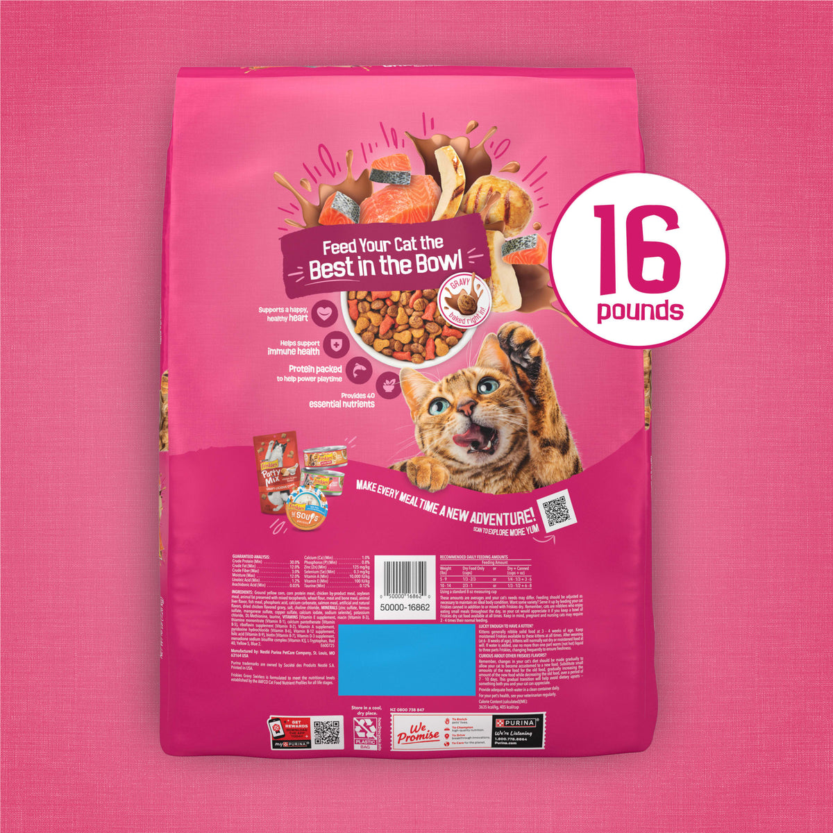(2 pack) Purina Friskies Dry Cat Food Gravy Swirl'd with Flavors of Chicken, Salmon and Gravy Dry Cat Food, 16 lb Bag — product image 7