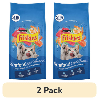 (2 pack) Purina Friskies Dry Cat Food Seafood Sensations with Salmon, Tuna, and Shrimp Flavors, 3.15 lb Bag