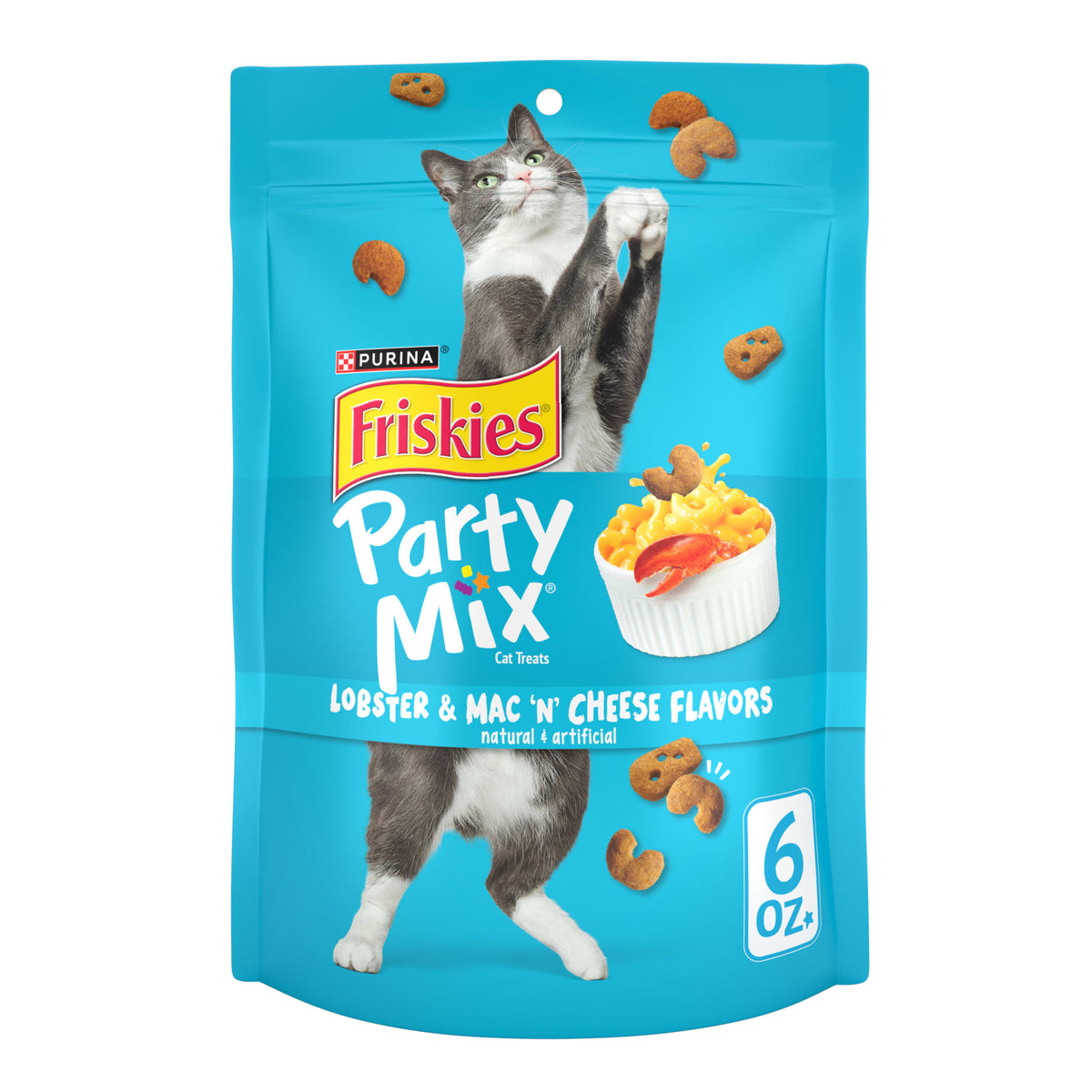 (2 pack) Purina Friskies Party Mix Lobster and Mac 'N' Cheese Flavor Treats for Cats, 6 oz Bag, 6 Pack — product image 2