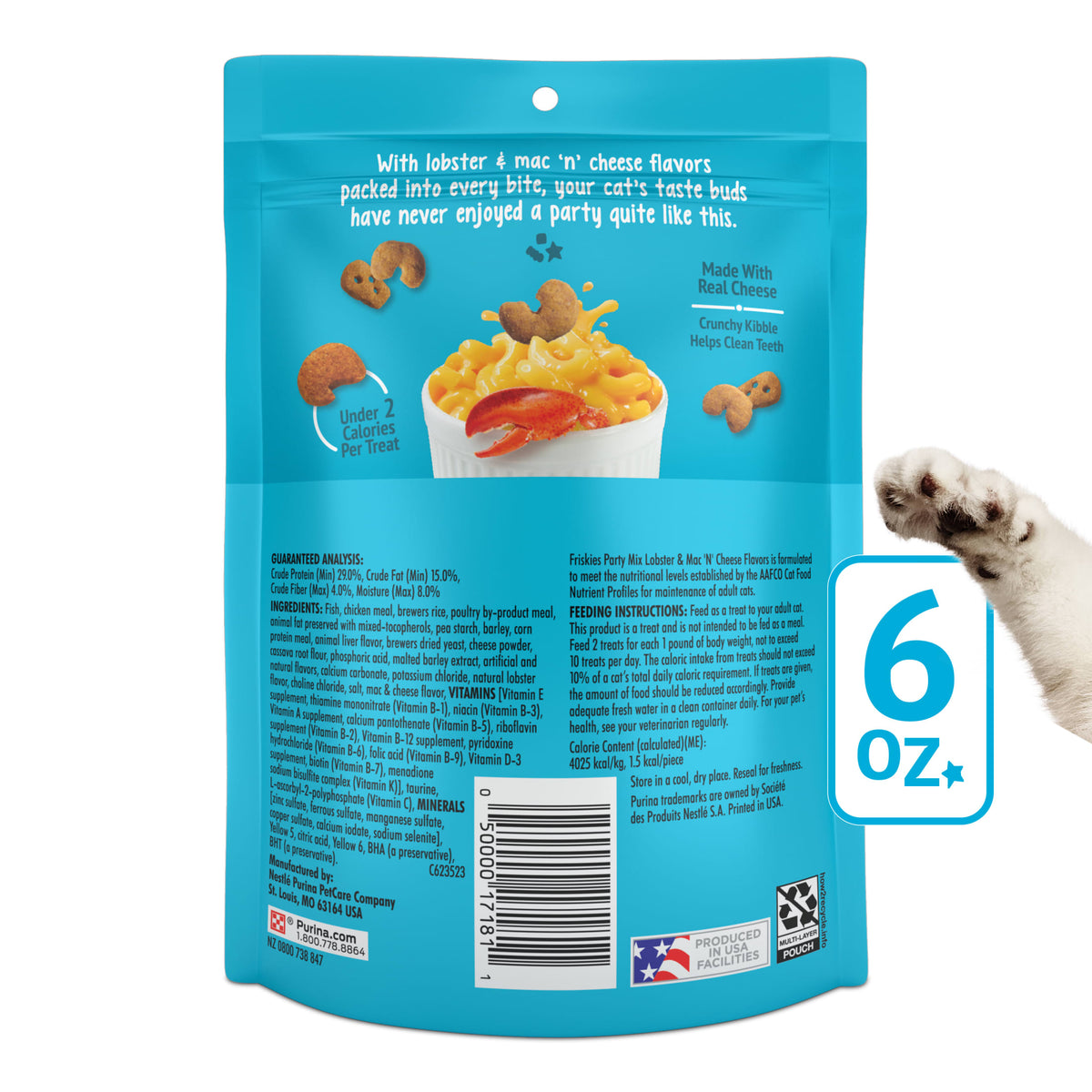 (2 pack) Purina Friskies Party Mix Lobster and Mac 'N' Cheese Flavor Treats for Cats, 6 oz Bag, 6 Pack — product image 8