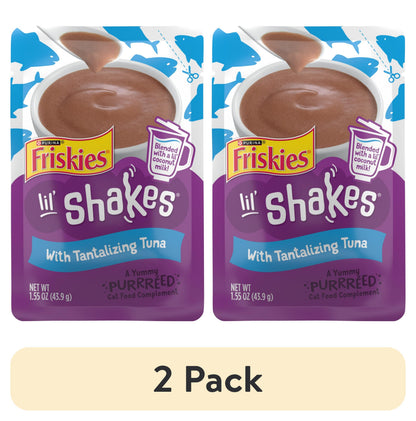 (2 pack) Purina Friskies Pureed Wet Cat Food Toppers, Lil’ Shakes With Tantalizing Tuna Lickable Cat Treats