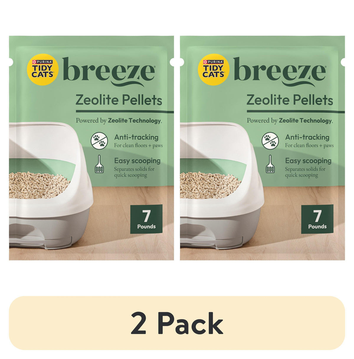 (2 pack) Purina Tidy Cats Breeze Unscented 99.9 Percent Dust Free, Multi Cat, Zeolite Pellet Cat Litter Refill