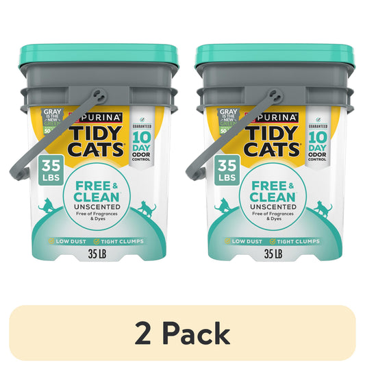 (2 pack) Purina Tidy Cats Free and Clean Clumping Cat Litter, Unscented, 35 lb Pail