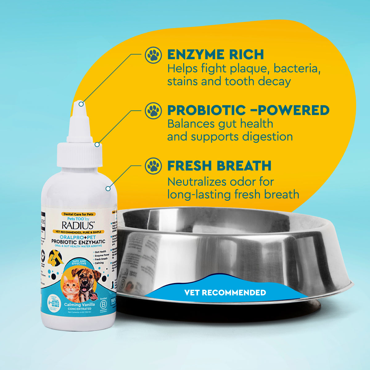 (2 pack) RADIUS Probiotic Dental Care Water Additive, Clean and Protect Teeth, 4 oz Recycled Bottle, for Dogs and Cats — product image 4