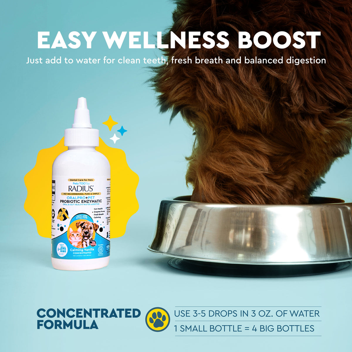 (2 pack) RADIUS Probiotic Dental Care Water Additive, Clean and Protect Teeth, 4 oz Recycled Bottle, for Dogs and Cats — product image 6