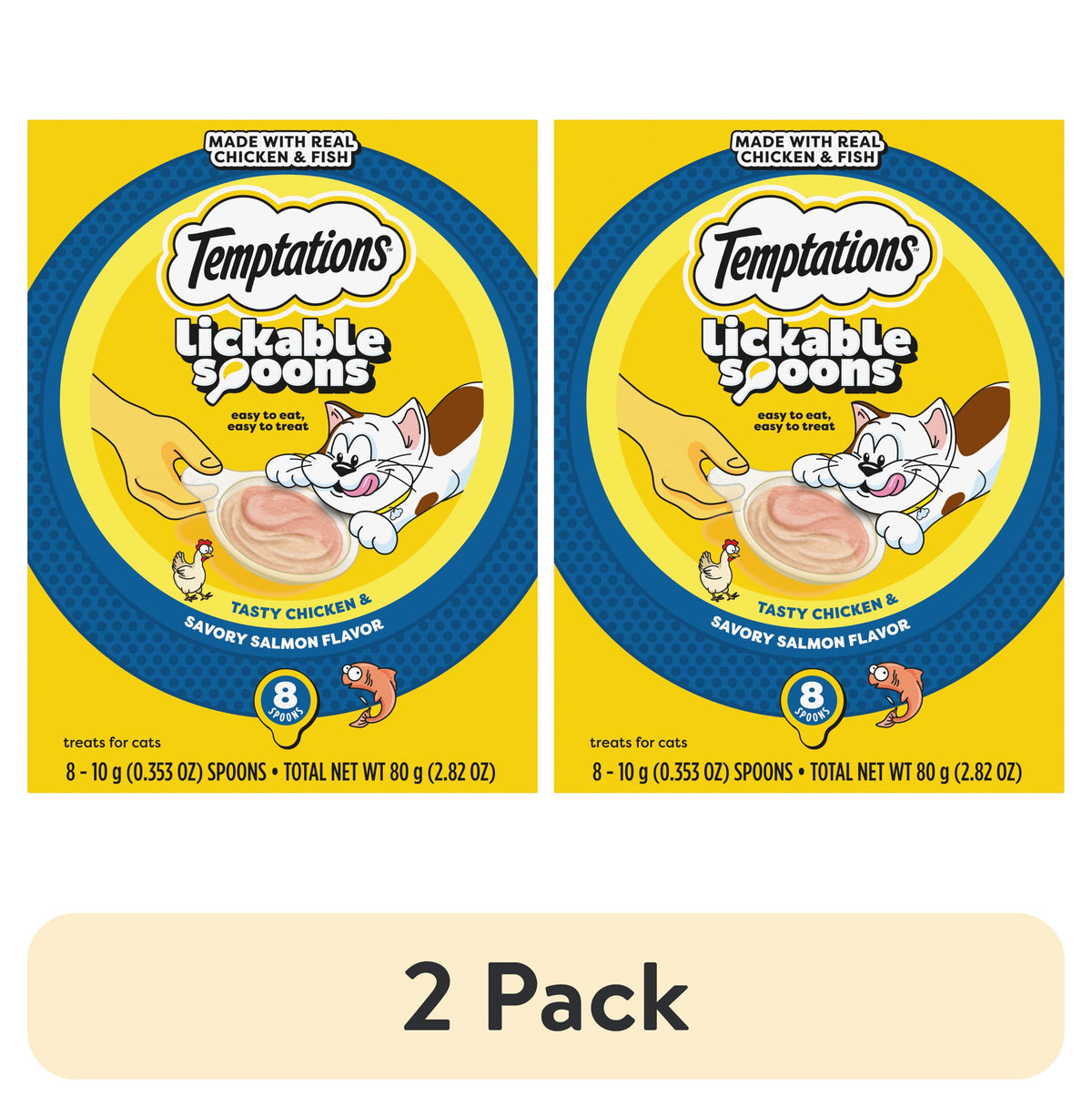 (2 pack) Temptations Lickable Spoons Wet Cat Treat,  Chicken And Savory Salmon, 10 G, 8 Ct