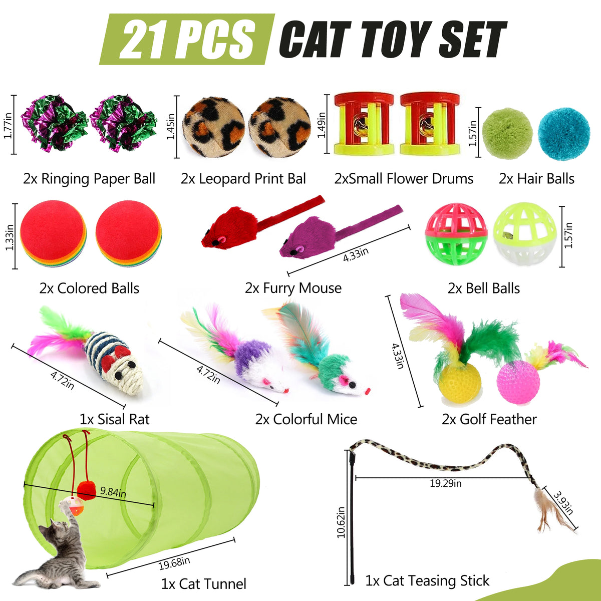 21Pcs Cat Toys Kitten Toys, Interactive Kitten Toys for Indoor Cats, Variety Catnip Toys with Collapsible Cat Tunnel, Cat Toy Balls, Cat Wand — product image 2