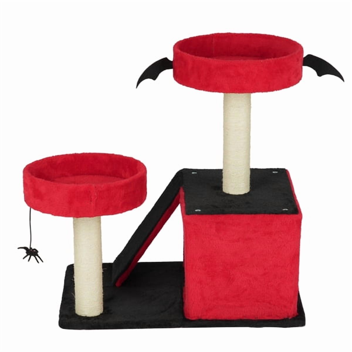 26" Gothic Cat Tree, Cat Tower with Spacious Cat Condo, 2 Padded Perches, Spider Toy, Scratching Posts, Scratching Ladder for Large Cats, Red & Black — product image 2