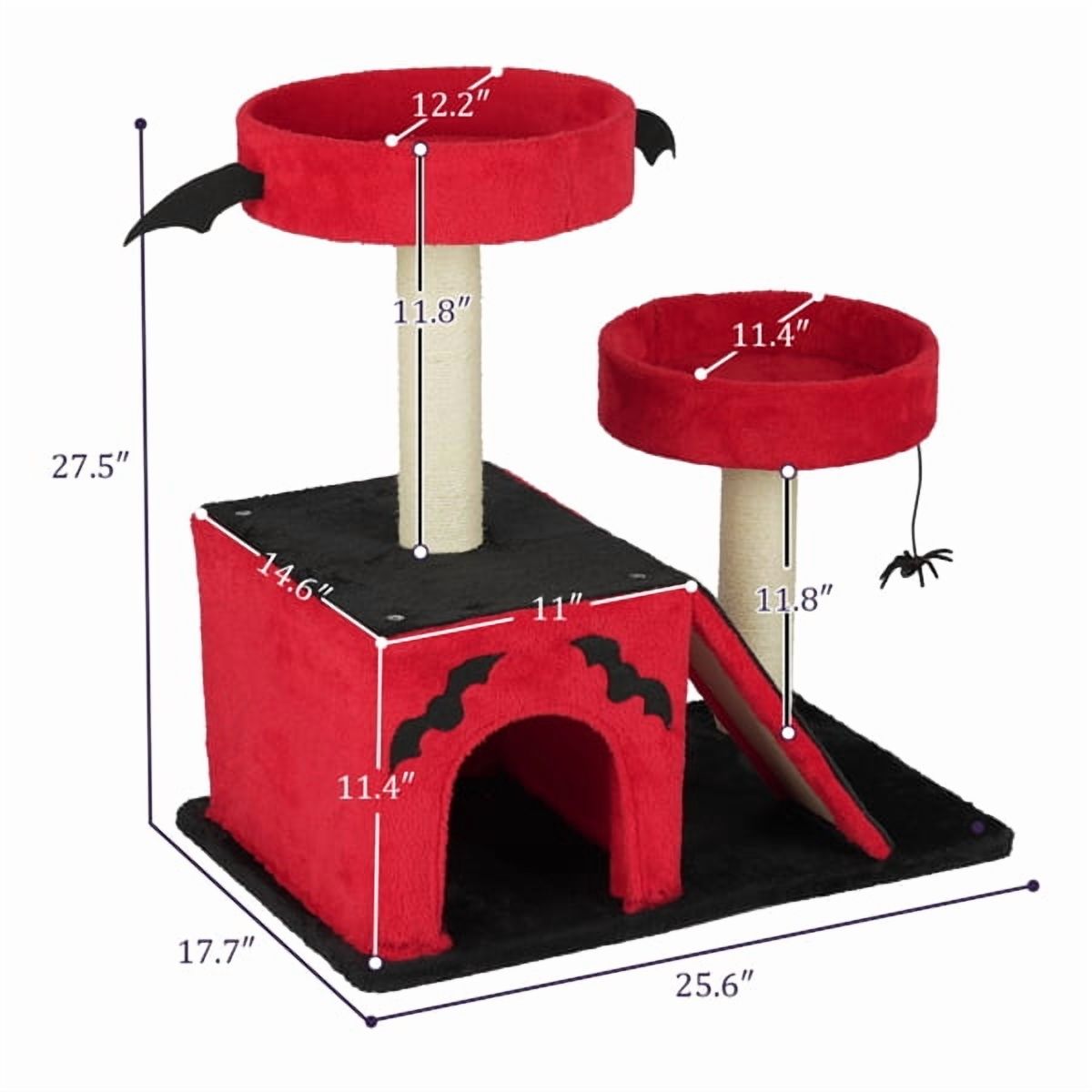 26" Gothic Cat Tree, Cat Tower with Spacious Cat Condo, 2 Padded Perches, Spider Toy, Scratching Posts, Scratching Ladder for Large Cats, Red & Black — product image 3