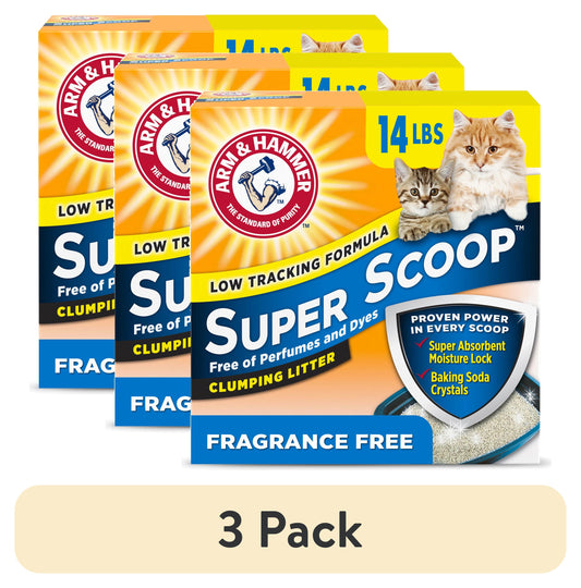 (3 pack) ARM & HAMMER Super Scoop Fragrance Free Clumping Clay Cat Litter, 14 lb