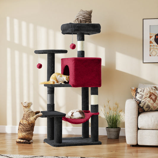 44" Multi-Level Cat Tree Tower with Sisal Scratching Post, Indoor Cat Climbing Tower with Ladder & Plush Toys for Rest & Play