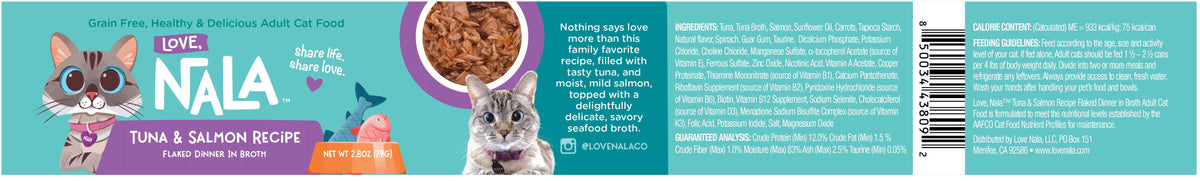 (6 pack) Love, Nala Adult Cat Flaked Wet Cat Food Tuna & Salmon Recipe in Broth, 2.8 oz — product image 3