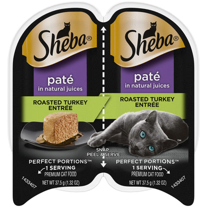 (6 pack) Sheba Wet Cat Food Pate, Roasted Turkey Entree, 2.6 oz Perfect Portions Twin Pack Tray