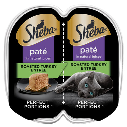 (6 pack) Sheba Wet Cat Food Pate, Roasted Turkey Entree, 2.6 oz Perfect Portions Twin Pack Tray — product image 2