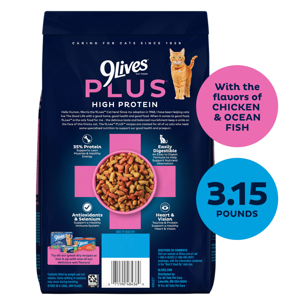 9Lives PLUS High Protein Dry Cat Food, 3.15 lb. Bag — product image 2