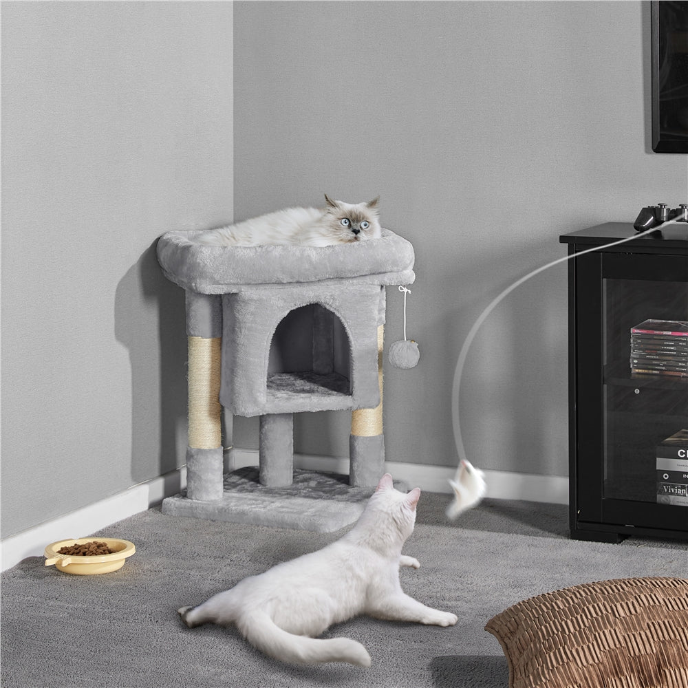 Alden Design 23in 2-Level Cat Tree Condo with Scratch Posts, Light Gray — product image 2
