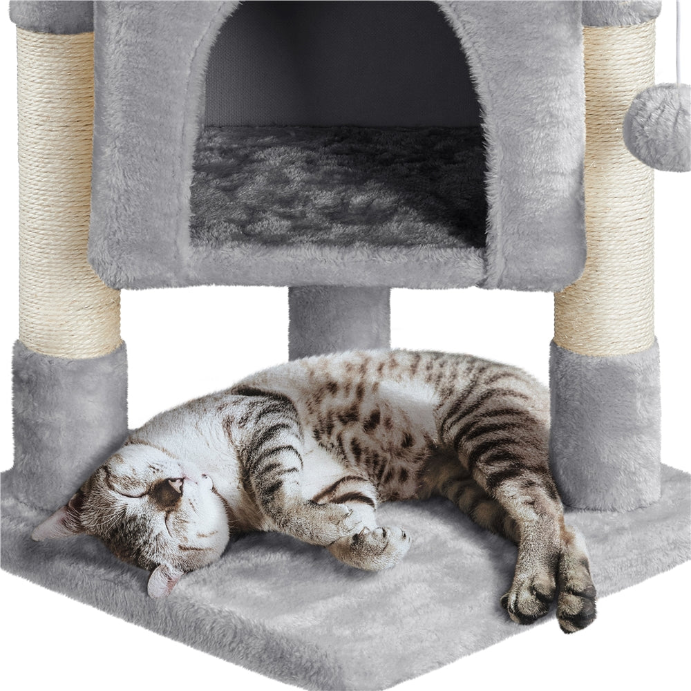Alden Design 23in 2-Level Cat Tree Condo with Scratch Posts, Light Gray — product image 4