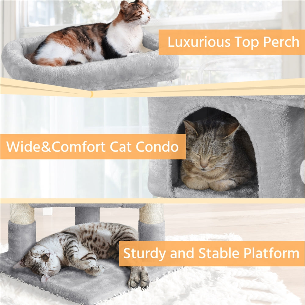 Alden Design 23in 2-Level Cat Tree Condo with Scratch Posts, Light Gray — product image 5