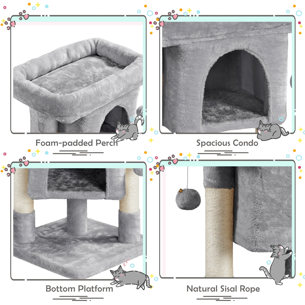 Alden Design 23in 2-Level Cat Tree Condo with Scratch Posts, Light Gray — product image 7