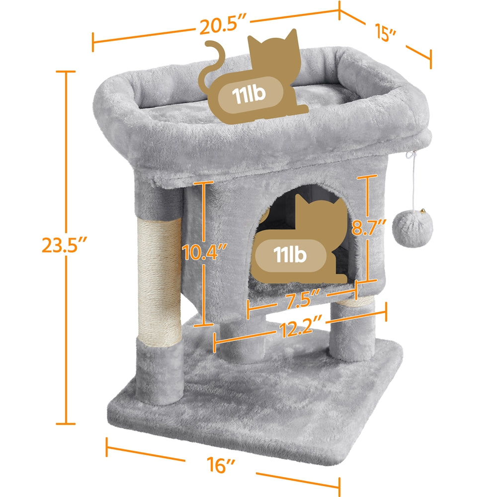 Alden Design 23in 2-Level Cat Tree Condo with Scratch Posts, Light Gray — product image 8