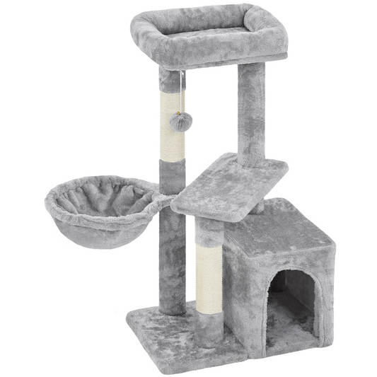 Alden Design 34.5" H Cat Tree Tower with Condo and Perches, Light Gray