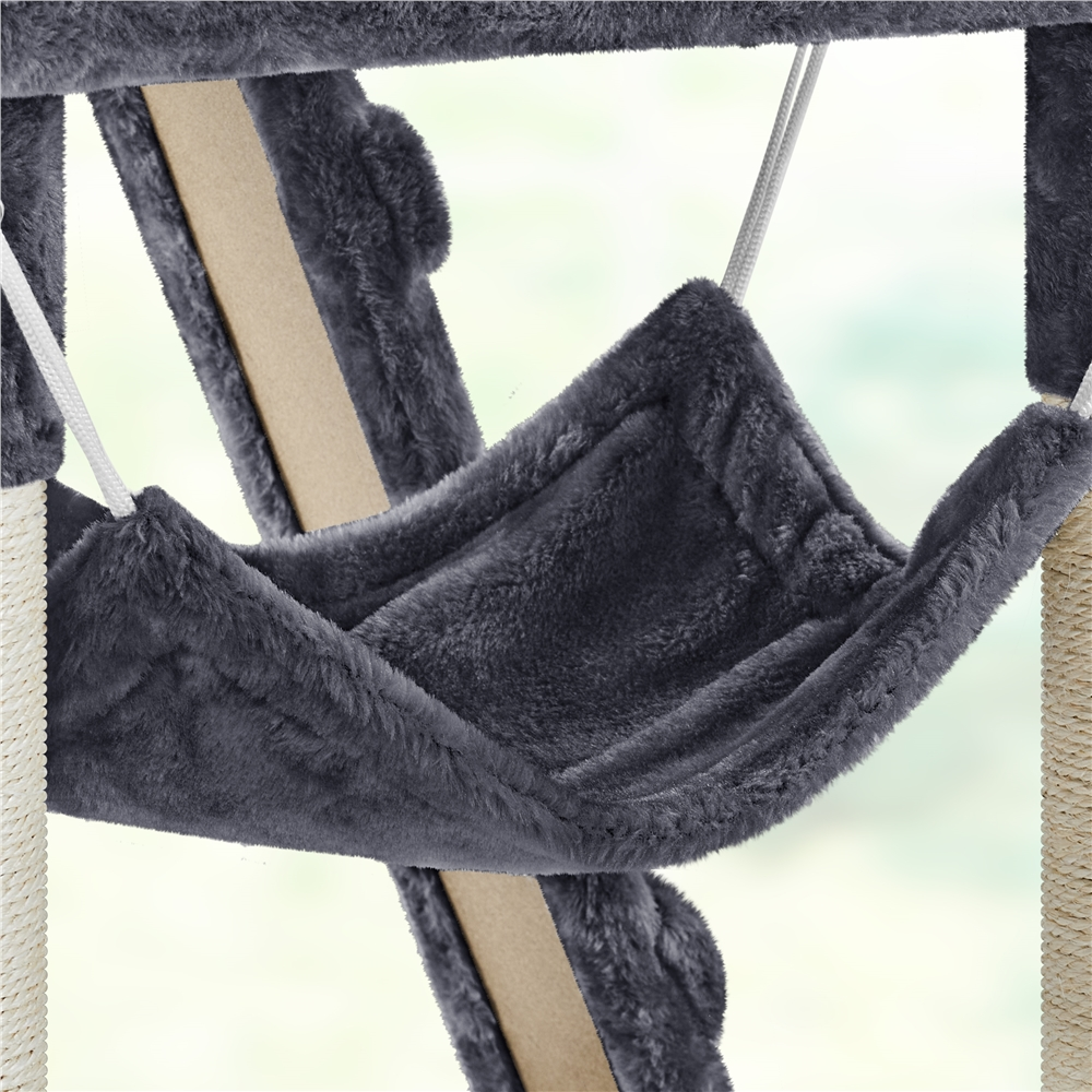 Alden Design 54" Cat Tree with Hammock, Basket and Scratching Post Tower, Dark Gray — product image 4