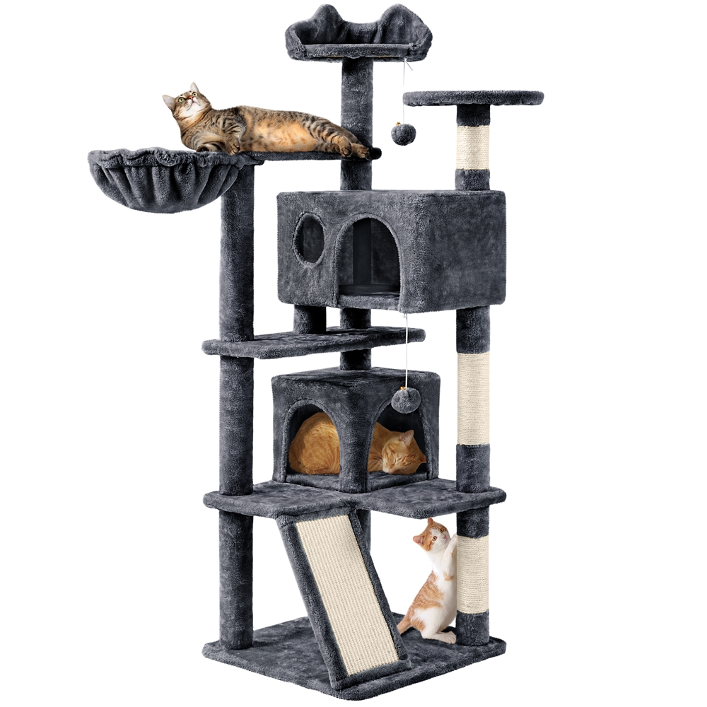 Alden Design 57.5" Double Condo Cat Tree Tower with Scratching Post , Dark Gray