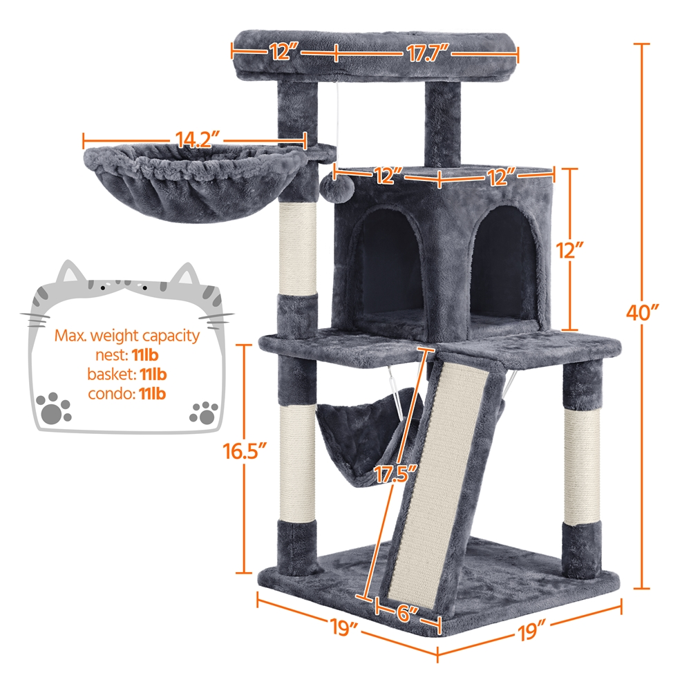 Alden Design Multi-level Small Cat Tree Tower with Condo, Dark Gray — product image 2
