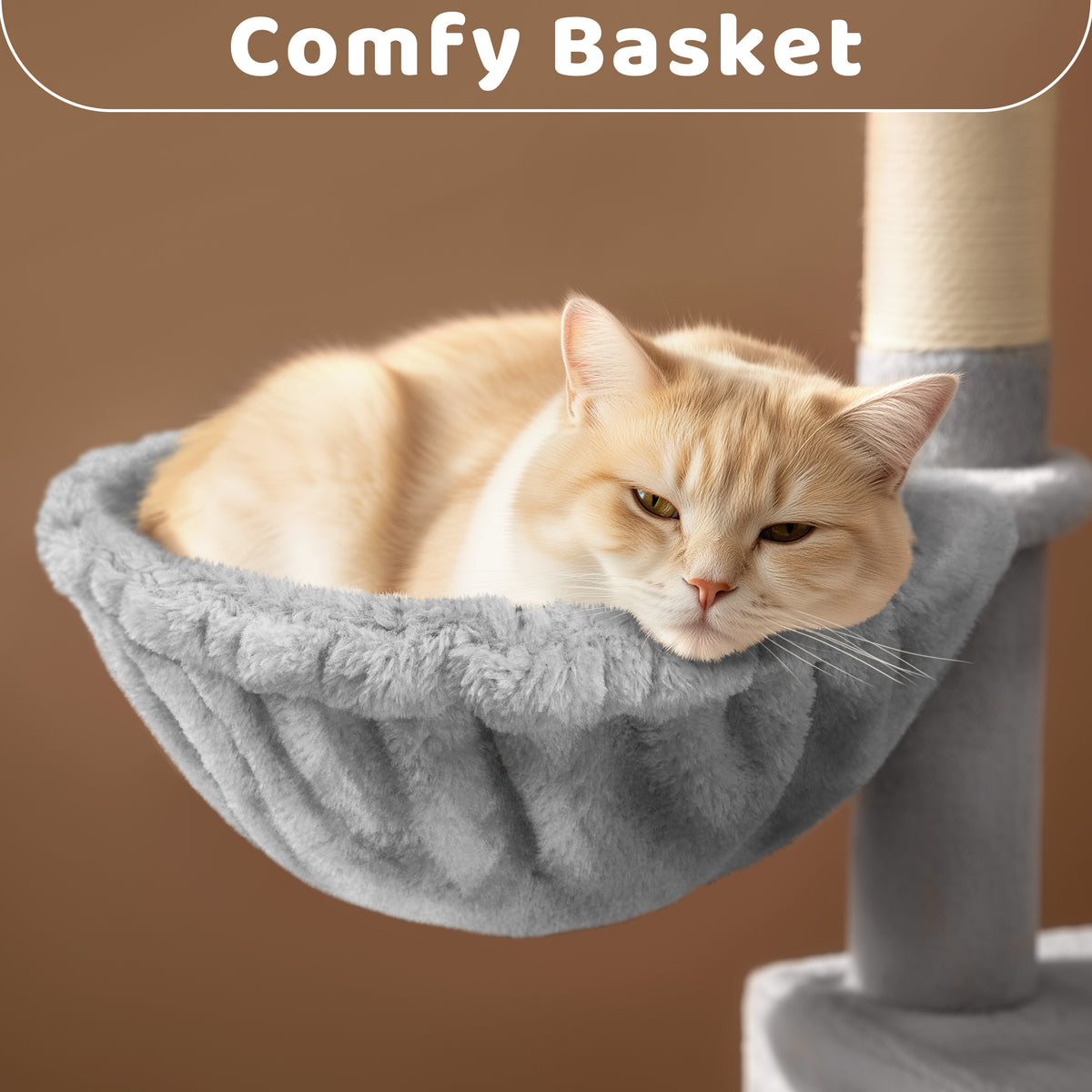 Alden Design Multilevel Cat Tree Basket Condo Scratching Posts, Light Gray — product image 9