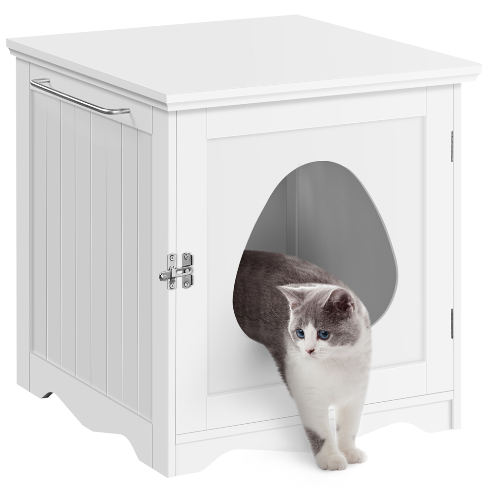 Alden Design Wooden Enclosed Litter Box Cat House Side Table, White — product image 3