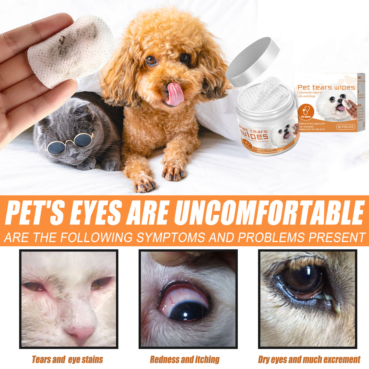 Alvantor Eye Wipes for Cats & Dogs with Aloe Chamomile, Tear Stain Remover, 60 Count Pet Grooming Wips — product image 3