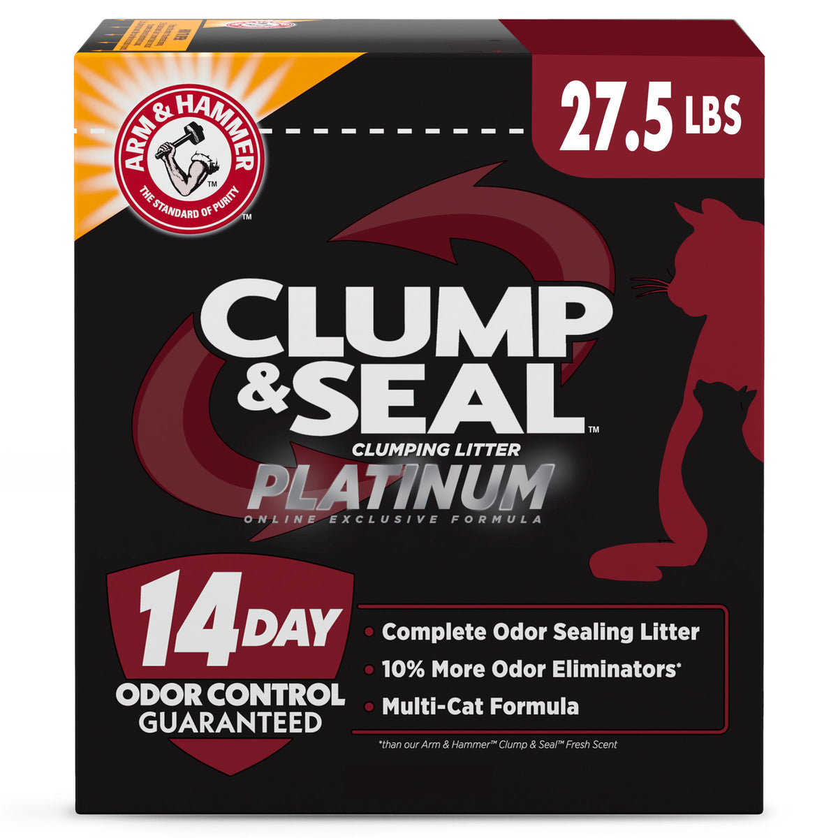 ARM & HAMMER Clump & Seal Platinum Clumping Cat Litter, 24/7 Odor Control, Scented, 27.5 lbs